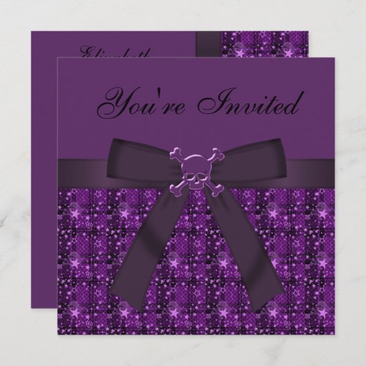Paarse Skulls & Glittery Stars Party nodigt uit Kaart (Voorkant / Achterkant)