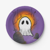 Paarse Sky Sinaasappel Moon Ghost op het kerkhof Papieren Bordje (Voorkant)