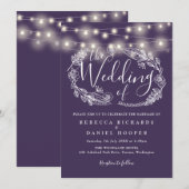 Paarse Slingerlichten Bloemendecor Bruiloft Kaart (Voorkant / Achterkant)
