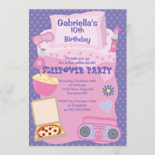 Paarse Slumber Party Fun Birthday Uitnodiging