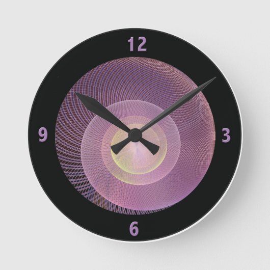 Paarse Snagel Shell Fractal Clock met Nummers Ronde Klok (Voorkant)