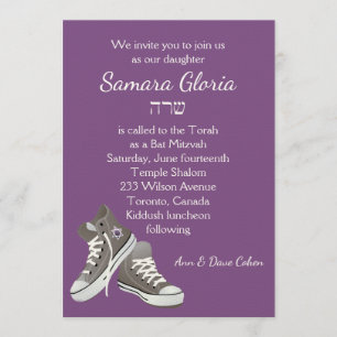 Paarse Sneakers Bat Mitzvah Uitnodiging met Sarah