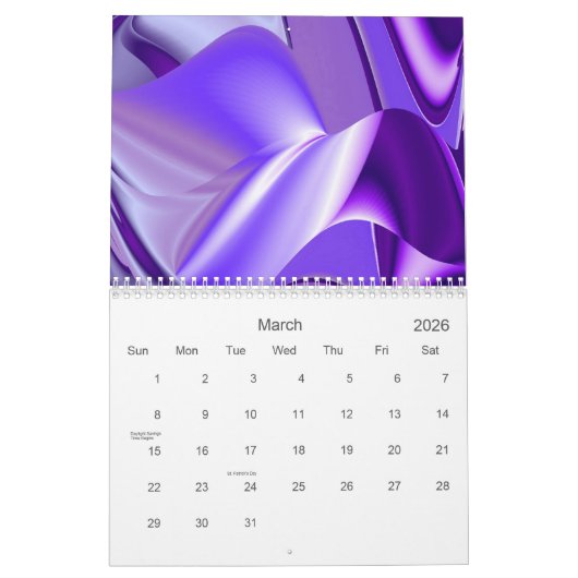 Paarse sneeuwdromen, Abstracte 3D-fantasiekunst Kalender (Mar 2026)