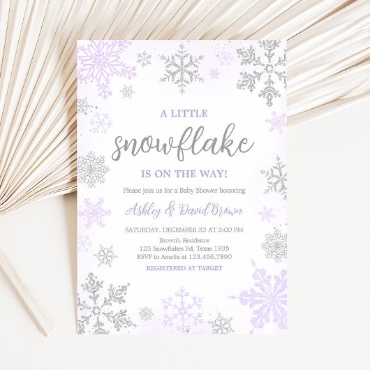 Paarse sneeuwvlok Baby shower Kaart