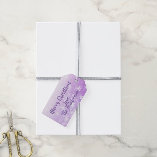 Paarse Sneeuwvlok Vakantie Kerstmis Cadeaulabel (Met Touw)