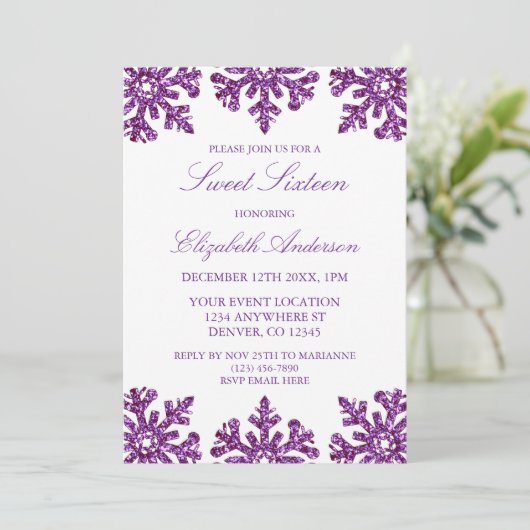 Paarse Sneeuwvlok Winter Zoet 16 Kaart (Staand voorkant)