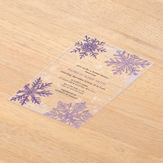 Paarse sneeuwvlokken Kerst Winter Vrijgezellenfees Acryl Uitnodigingen (Laagn)