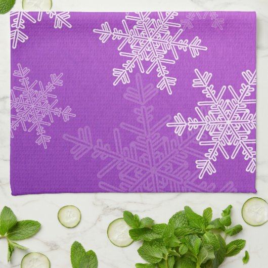 Paarse sneeuwvlokken kersthanddoek theedoek (Gevouwen)