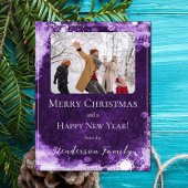 Paarse sneeuwvlokken platte kerstfotokaart feestdagenkaart