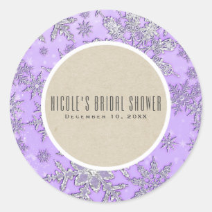 Paarse Sneeuwvlokken Winter Wonderland Landelijke  Ronde Sticker
