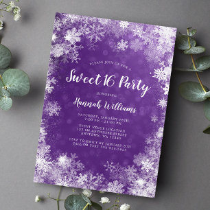 Paarse sneeuwvlokken Winter Wonderland Sweet 16 Kaart