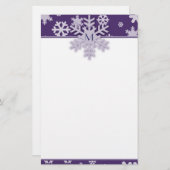 Paarse Snowflake Border met Monogrammflake Briefpapier (Voorkant / Achterkant)