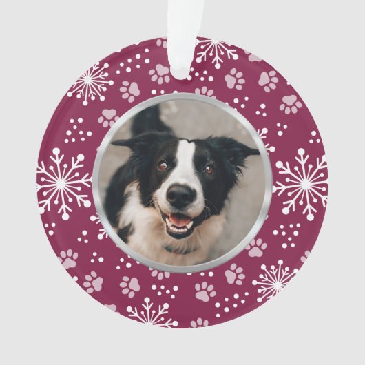 Paarse Snowflake Paw Patroonfoto Ornament (voorkant)