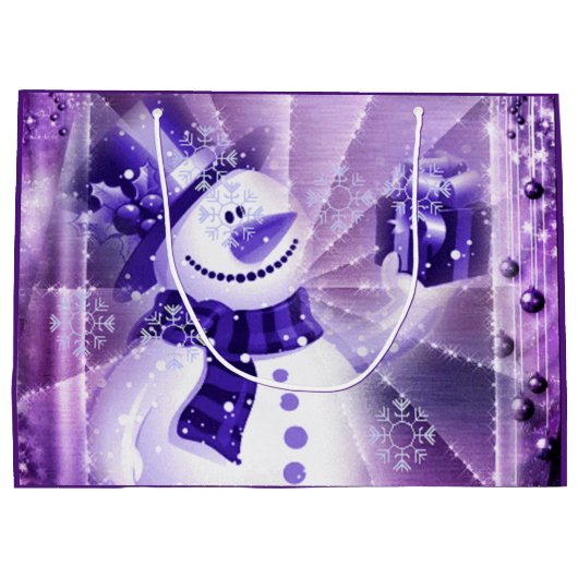 Paarse Snowman in Winter Scene Large Cadeautasje (Achterkant)
