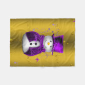 Paarse Snowman met Gold Kerstmis Fleece Deken (Voorkant (Horizontaal))