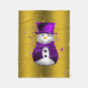 Paarse Snowman met Gold Kerstmis Fleece Deken