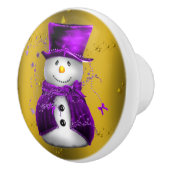 Paarse Snowman met Gold Kerstmis Keramische Knop (Rechts)