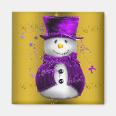 Paarse Snowman met Gold Kerstmis Magneet (Voorkant)