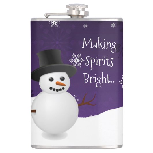 Paarse Snowman Winter Scene-kerstfles Heupfles (Voorkant)