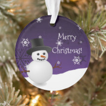 Paarse Snowman Winter Scene met kerstversiering