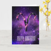 Paarse Space Aries Birthday Kaart (Gele Bloem)