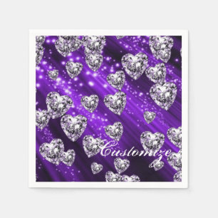 Paarse Sparkle Diamond Hearts Napkins Servetten