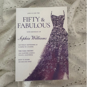 Paarse Sparkle Dress 50ste Verjaardagsfeest Kaart
