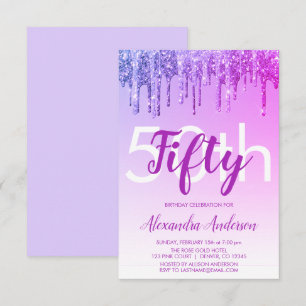 Paarse Sparkle Glitter 50th Birthday Party Kaart