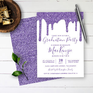 Paarse sparkle Glitter Drift Graduparty Invi Kaart