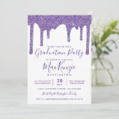 Paarse sparkle Glitter Drift Graduparty Invi Kaart (Staand voorkant)