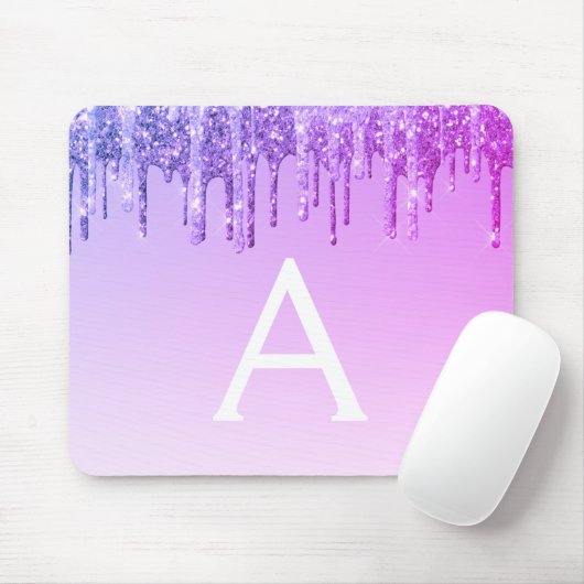 Paarse Sparkle Glitter Monogram Naam Mousepad Muismat (Met muis)