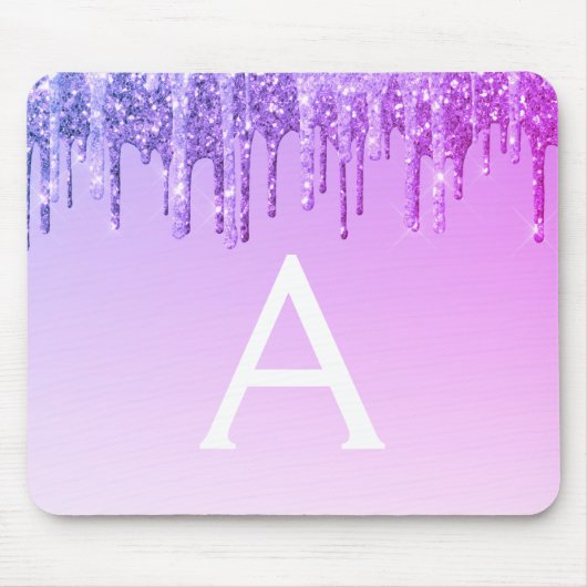 Paarse Sparkle Glitter Monogram Naam Mousepad Muismat (Voorkant)