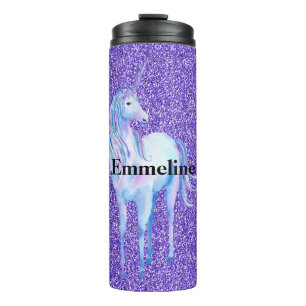 Paarse Sparkle Glitter Unicorn Name  Thermosbeker