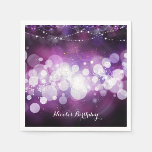 Paarse Sparkle Lights Glam Verjaardagsfeestje Servetten