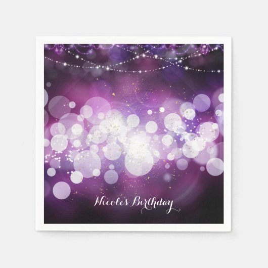 Paarse Sparkle Lights Glam Verjaardagsfeestje Servetten (Voorkant)