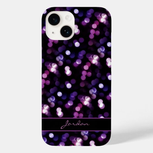 Paarse Sparkle Lights met naam Case-Mate iPhone Case (Achterkant)