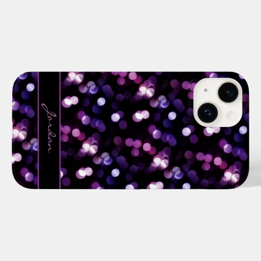 Paarse Sparkle Lights met naam Case-Mate iPhone Case (Achterkant (horizontaal))