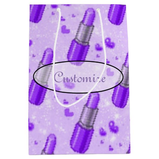 Paarse Sparkle Lipstick Lover Gift Bag Medium Cadeauzakje (Voorkant)