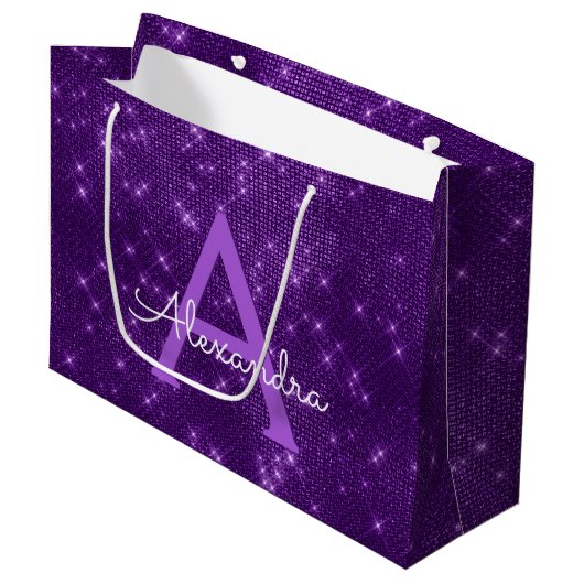 Paarse Sparkle Monogram - Jouw naam toevoegen Large Cadeauzakje (Voorkant Gekanteld)