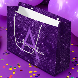 Paarse Sparkle Monogram - Jouw naam toevoegen Large Cadeauzakje