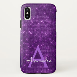 Paarse Sparkle Shimmer Monogram en Initiaal iPhone X Hoesje