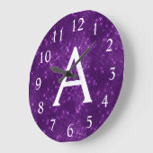 Paarse Sparkle Shimmer Monogram Naam en Initiaal Grote Klok (Hoek)
