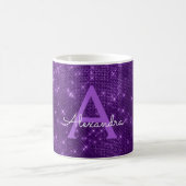 Paarse Sparkle Shimmer Monogram Naam en Initiaal Koffiemok (Center)