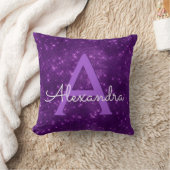 Paarse Sparkle Shimmer Monogram Naam en Initiaal Kussen (Deken)