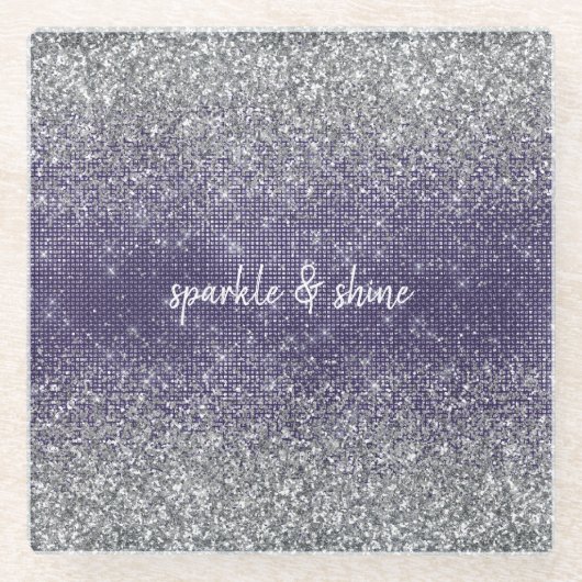 Paarse Sparkle Silver Glitter Glazen Onderzetter (Voorkant)