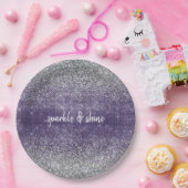 Paarse Sparkle Silver Glitter Papieren Bordje (Feest)