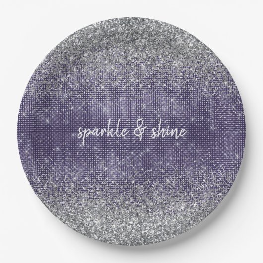 Paarse Sparkle Silver Glitter Papieren Bordje (Voorkant)