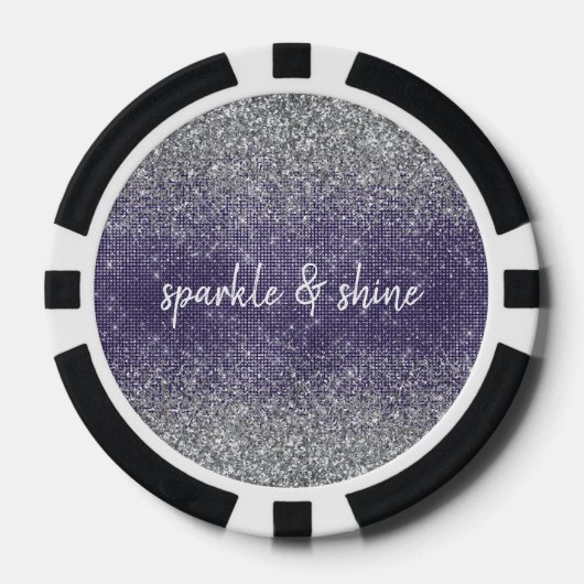 Paarse Sparkle Silver Glitter Poker Chips (Voorkant)