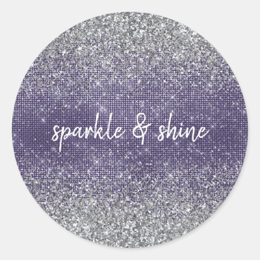 Paarse Sparkle Silver Glitter Ronde Sticker (Voorkant)