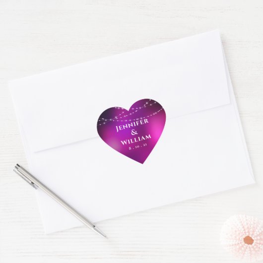 Paarse Sparkle Silver String Lights Wedding Hart Sticker (Envelop)